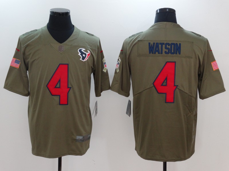 Men Houston Texans #4 Watson Nike Olive Salute To Service Limited NFL Jerseys